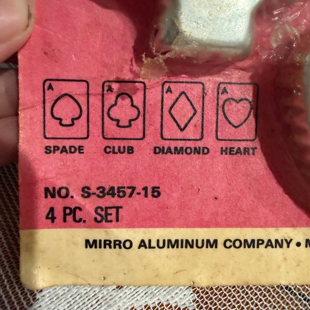 Mirro Cooky Cutter Set Playing Card Suits OS Silver Good Vintage Aluminum 4pc